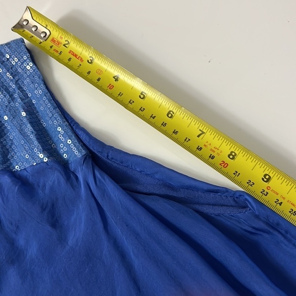 MARIE LA LUNE Blue Silk Blend Top with Sequins on Shoulder NWT - Picture 7 of 13